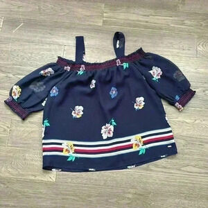Tommy Hilfiger | Black Off The Shoulder Floral Blouse Size Small